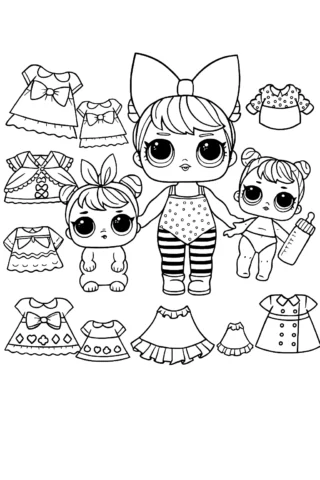 Розмальовка лялька Лол з одягом скачати та роздрукувати в форматі А4