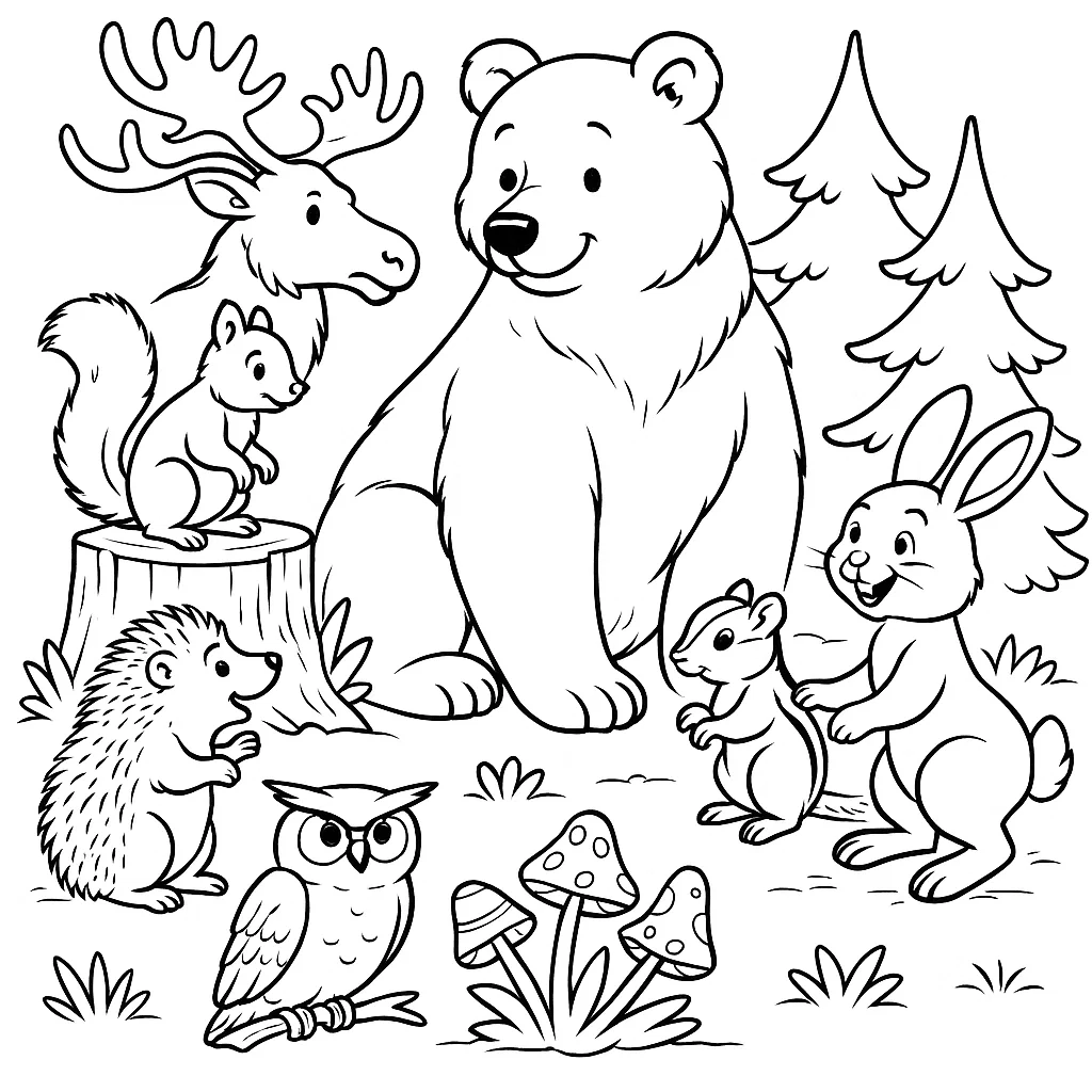 Розмальовка тварини лісу скачати та роздрукувати в форматі А4
