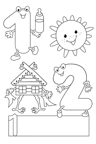 Розвиваючі розмальовки для дітей цифра 1 і 2 скачати та роздрукувати в форматі А4