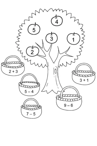 Розвиваючі розмальовки для дітей математичне дерево-сортування скачати та роздрукувати в форматі А4
