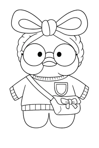 Розмальовка качка Лалафанфан у светрі з бантом скачати та роздрукувати в форматі А4