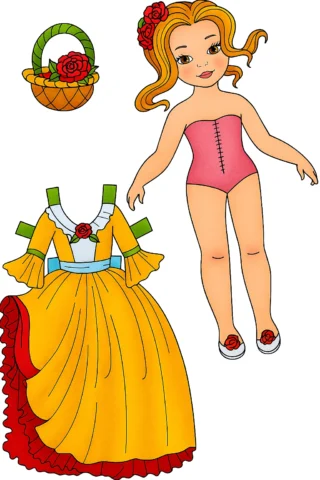 Малюнки для дівчат паперова лялька з сукнею скачати та роздрукувати в форматі А4