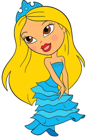 Малюнки для дівчат: Принцеса у святковій сукні — скачати та роздрукувати в форматі А4