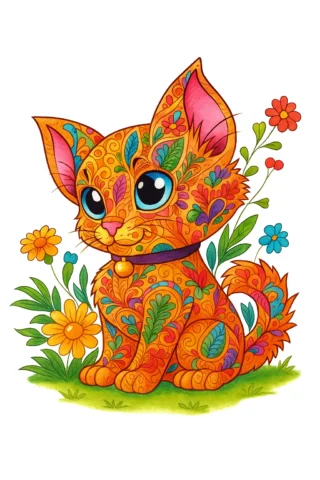 Малюнки для дівчат кошеня з візерунками скачати та роздрукувати в форматі А4