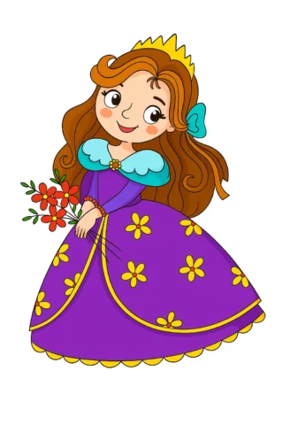 Малюнки для дівчат принцеса з букетом скачати та роздрукувати в форматі А4