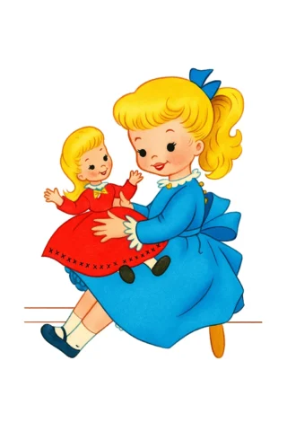 Малюнки для дівчат: Дівчинка з улюбленою лялькою — скачати та роздрукувати в форматі А4