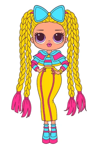 Малюнки для дівчат ЛОЛ лялька з косичками скачати та роздрукувати в форматі А4