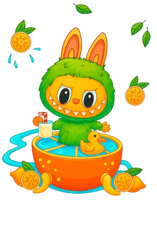 Малюнок для дівчат Лабубу у ванні скачати та роздрукувати в форматі А4