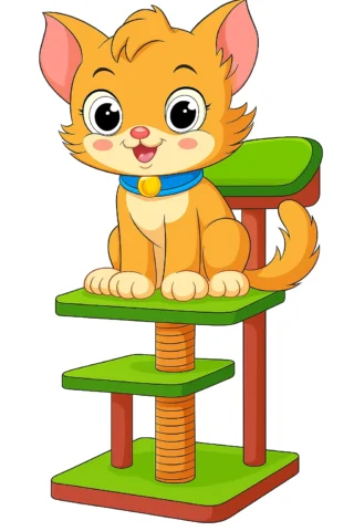 Розмальовки для дівчат котик на когтеточці скачати та роздрукувати в форматі А4