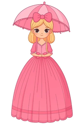 Малюнок для дівчат лялька з парасолькою скачати та роздрукувати в форматі А4