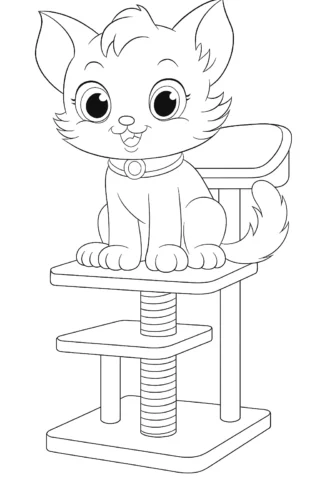 Розмальовки для дівчат котик на когтеточці скачати та роздрукувати в форматі А4