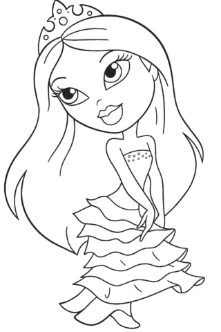 Розмальовки для дівчат: Принцеса у святковій сукні — скачати та роздрукувати в форматі А4