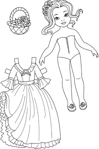 Розмальовки для дівчат паперова лялька з сукнею скачати та роздрукувати в форматі А4