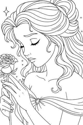 Розмальовки для дівчат принцеса з трояндою скачати та роздрукувати в форматі А4