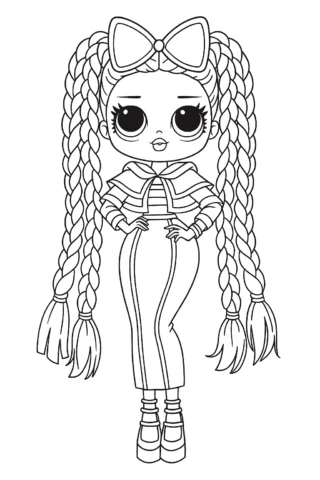 Розмальовки для дівчат ЛОЛ лялька з косичками скачати та роздрукувати в форматі А4