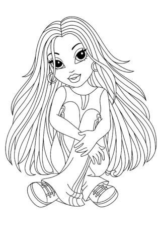 Розмальовки для дівчат Стильна модниця з довгим волоссям — скачати та роздрукувати в форматі А4