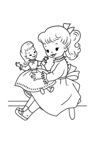 Розмальовки для дівчат: Дівчинка з улюбленою лялькою — скачати та роздрукувати в форматі А4