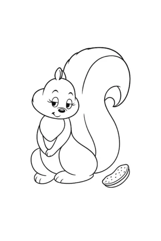 Розмальовки для дітей 2-3 років — Мила білочка з печивом скачати та роздрукувати в форматі А4