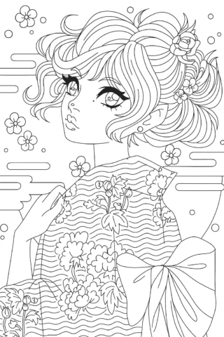 Розмальовки для дівчат аніме дівчина скачати та роздрукувати в форматі А4