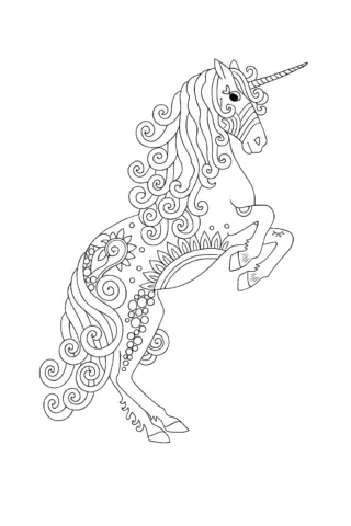Розмальовки для дітей 10 + років: Казковий єдиноріг з візерунками — скачати та роздрукувати в форматі А4
