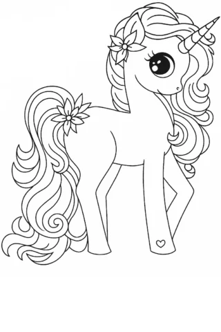 Розмальовки для дівчат єдиноріг з квітами скачати та роздрукувати в форматі А4