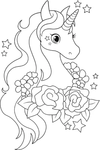 Розмальовки для дівчат єдиноріг та троянди скачати та роздрукувати в форматі А4