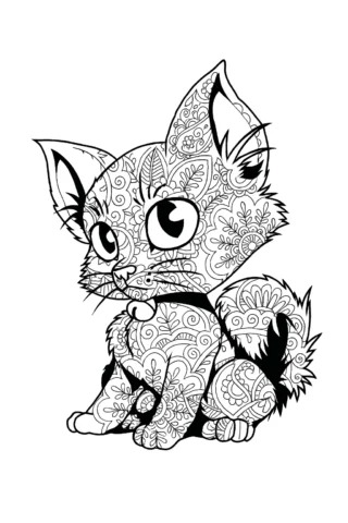 Розмальовки для дівчат кошеня антистрес скачати та роздрукувати в форматі А4