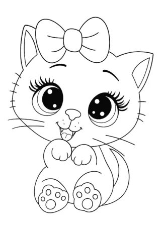 Розвиваючі розмальовки котик з бантиком скачати та роздрукувати в форматі А4