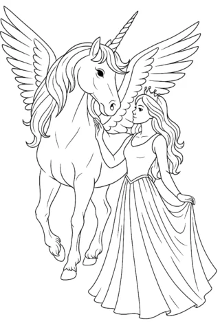 Розмальовки для дівчат принцеса та єдиноріг скачати та роздрукувати в форматі А4