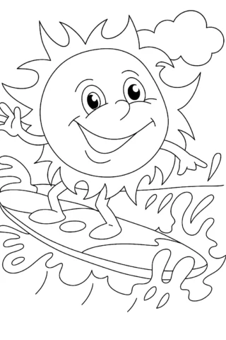 Розмальовки для дітей 10 + років — Сонечко на серфі скачати та роздрукувати в форматі А4