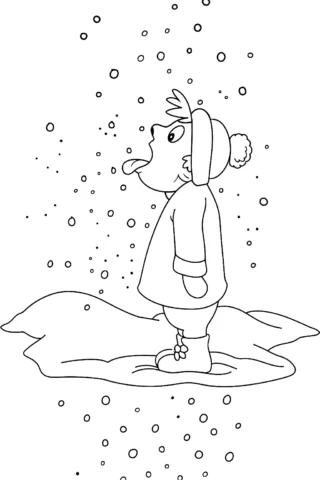 Розмальовки для дітей 10 + років: Хлопчик ловить сніжинки язиком — скачати та роздрукувати в форматі А4