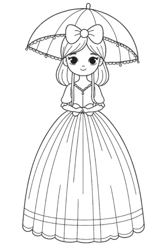 Розмальовки для дівчат лялька з парасолькою скачати та роздрукувати в форматі А4