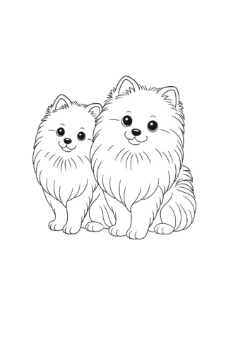 Розмальовки для дітей 2-3 років — Два пухнасті песики скачати та роздрукувати в форматі А4