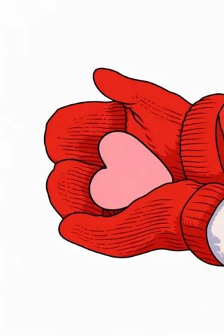 Малюнки для дівчат — Серце в теплих рукавичках скачати та роздрукувати в форматі А4