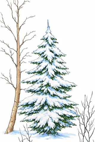 Малюнки для дівчат — Зимова ялинка в лісі скачати та роздрукувати в форматі А4