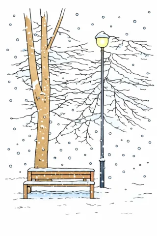 Малюнки для дівчат — Зимовий парк із лавкою