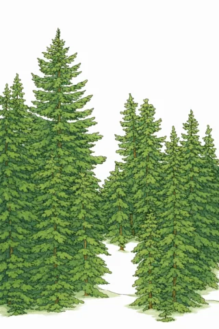 Розмальовки для дорослих — Засніжений ялинковий ліс скачати та роздрукувати в форматі А4