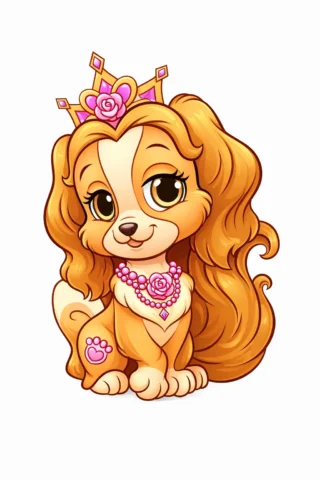 Розмальовки для дівчат — Принцеса песик у короні скачати та роздрукувати в форматі А4