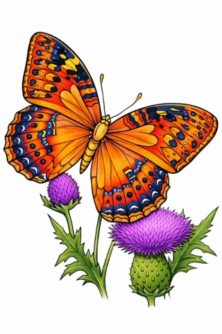 Малюнки тварин — Метелик на будяку скачати та роздрукувати в форматі А4