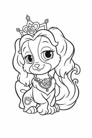 Розмальовки для дівчат — Принцеса песик у короні скачати та роздрукувати в форматі А4