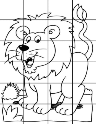 Розвиваючі розмальовки — Лев у клітинку для дітей скачати та роздрукувати в форматі А4