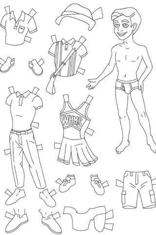 Розмальовки для хлопчиків — Паперовий герой з одягом скачати та роздрукувати в форматі А4