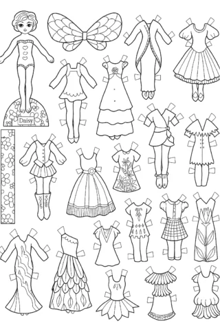Розмальовки для дівчат — Лялька з паперовим гардеробом скачати та роздрукувати в форматі А4