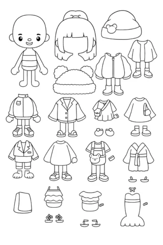 Розмальовки з персонажами із ігор — Одягни героя в стилі Toca Boca скачати та роздрукувати в форматі А4