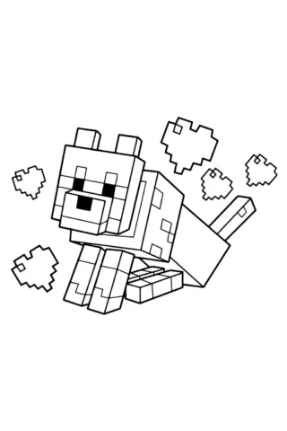 Розмальовки з персонажами із ігор — Піксельний вовк із Minecraft скачати та роздрукувати в форматі А4