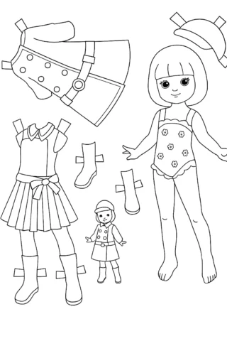 Розмальовки для дівчат — Паперова лялька з одягом скачати та роздрукувати в форматі А4