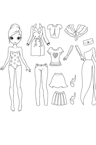 Розмальовки для дівчат — Лялька та стильний одяг скачати та роздрукувати в форматі А4