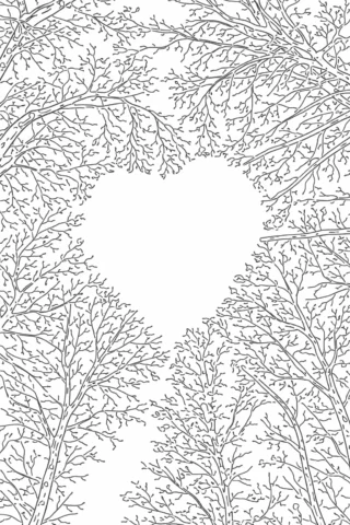 Розмальовки для дорослих — Серце з гілок дерев скачати та роздрукувати в форматі А4