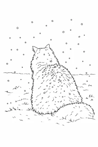 Розмальовки для дівчат — Кіт, що милується снігом скачати та роздрукувати в форматі А4