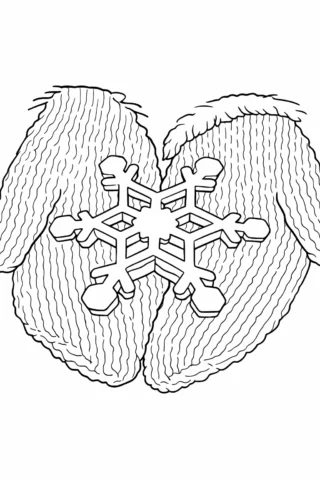 Розмальовки для дівчат — Рукавички з сніжинкою скачати та роздрукувати в форматі А4